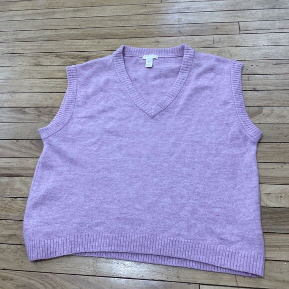 H&M Pink Wool Blend Sweater Vest Women M Barbie Boho Oversized Relaxed Crop Knit - Picture 3 of 16